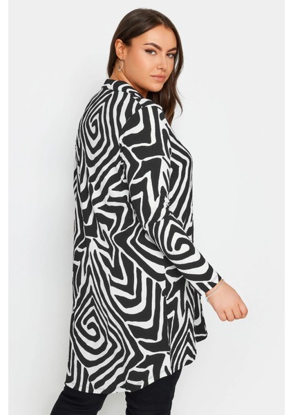 Büyük Beden Soyut Desenli Uzun Kesim Uzun Kollu Gömlek 302995 indirimleri
