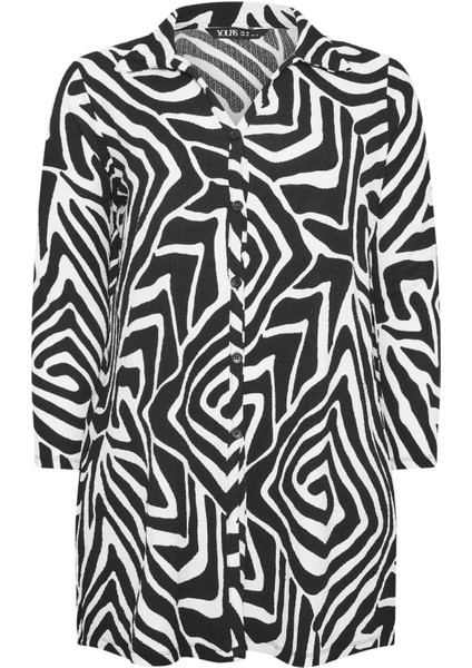 Büyük Beden Soyut Desenli Uzun Kesim Uzun Kollu Gömlek 302995