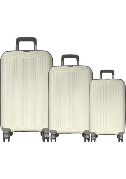 Grnd 10728 Pp Sırıus- Büyük + Orta + Kabin Boy Valiz / Bavul Seti - Kemik/şampanya
