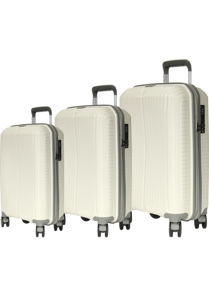 Grnd 10728 Pp Sırıus- Büyük + Orta + Kabin Boy Valiz / Bavul Seti - Kemik/şampanya fiyatları