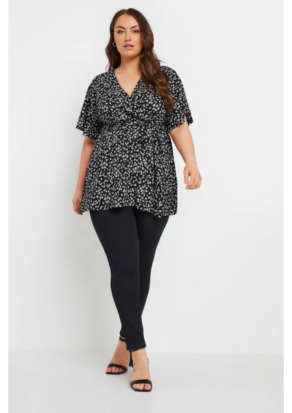 Büyük Beden V Yaka Bağlama Detaylı Desenli Kruvaze Bluz 321936 fiyatları