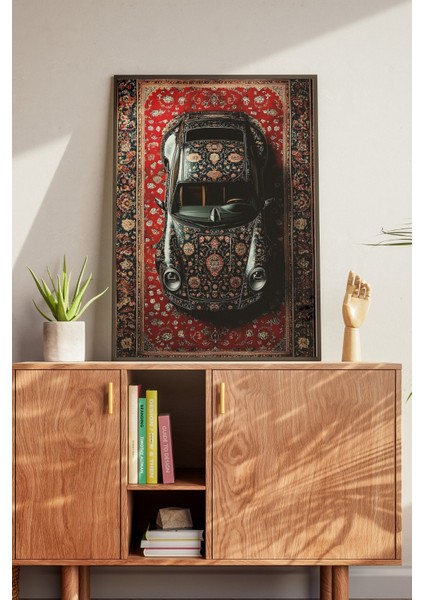 Otomobil ve Anadolu Halı Sanatı | Modern Pop Art Tasarım | Ahşap Çerçeveli Duvar Tablosu