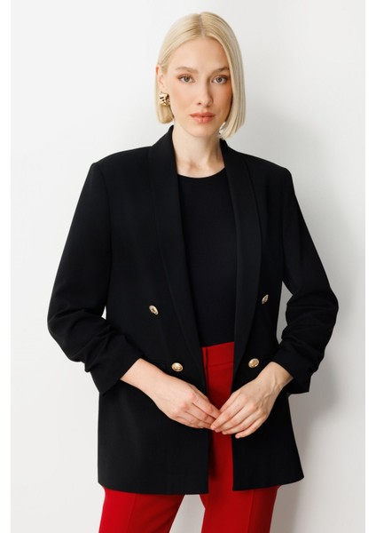 Kolu Büzgülü Kapak Cepli Ceket Siyah 05001