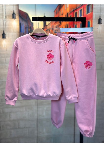 G-Smart Kids Pembe Disco - Kovboy Şapka Baskılı Çocuk - Genç Kız Eşofman Takım 9-16 Yaş