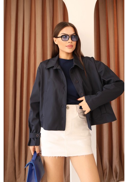 Kadın Lacivert Kısa Oversize Trençkot fiyatları