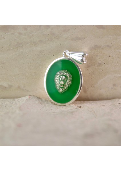 Yeşil Mineli 925 Ayar Gümüş Aslan Madalyon Kolye Ucu fiyatları