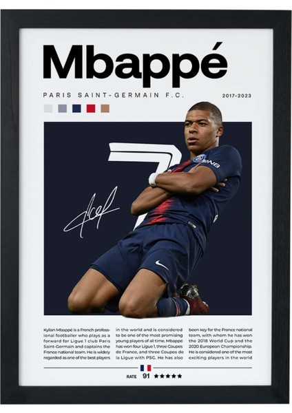 Kylian Mbappé Paris Saint Germain Fc Siyah Çerçeveli Poster Tablo