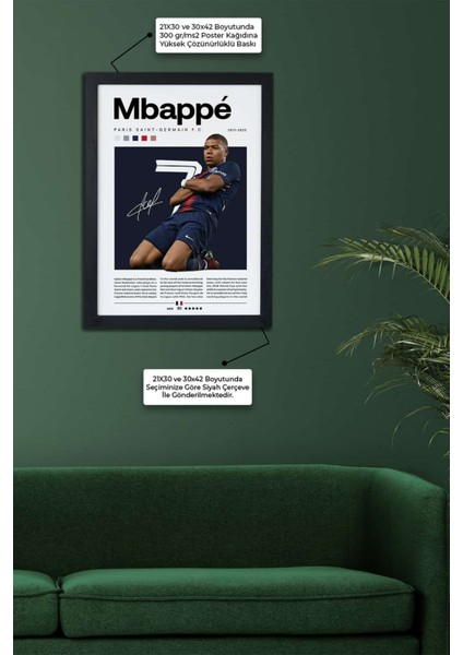 Kylian Mbappé Paris Saint Germain Fc Siyah Çerçeveli Poster Tablo modelleri