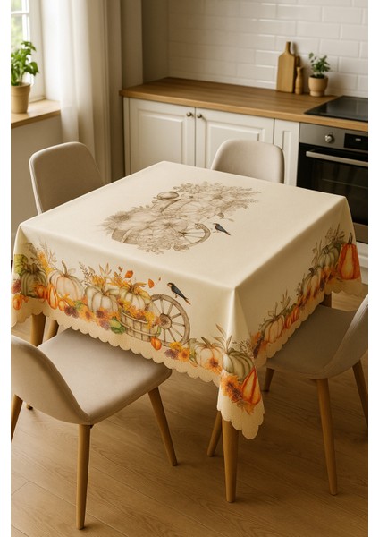 Leke Tutmaz 3D Dijital Baskılı Masa Örtüsü Bal Kabağı Pumpkin Modern Masa Örtüsü fiyatları