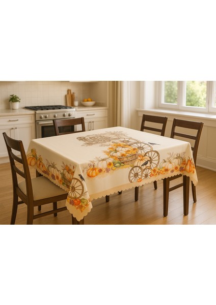 Leke Tutmaz 3D Dijital Baskılı Masa Örtüsü Bal Kabağı Pumpkin Modern Masa Örtüsü modelleri