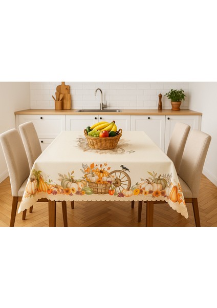 Leke Tutmaz 3D Dijital Baskılı Masa Örtüsü Bal Kabağı Pumpkin Modern Masa Örtüsü fırsatları