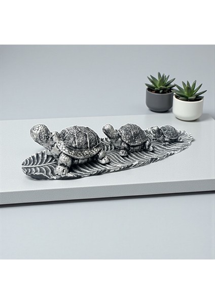 Gümüş–siyah Eskitme Üçlü Tabaklı Kaplumbağa Seti – Dekoratif Polyester Tasarım fiyatları