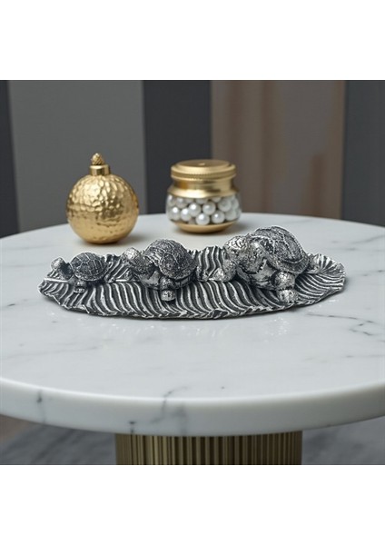 Gümüş–siyah Eskitme Üçlü Tabaklı Kaplumbağa Seti – Dekoratif Polyester Tasarım fırsatları