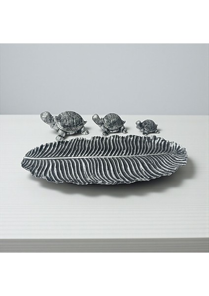 Gümüş–siyah Eskitme Üçlü Tabaklı Kaplumbağa Seti – Dekoratif Polyester Tasarım indirimleri