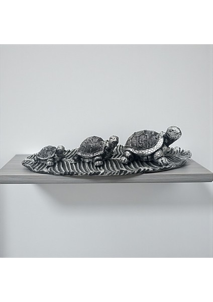 Gümüş–siyah Eskitme Üçlü Tabaklı Kaplumbağa Seti – Dekoratif Polyester Tasarım
