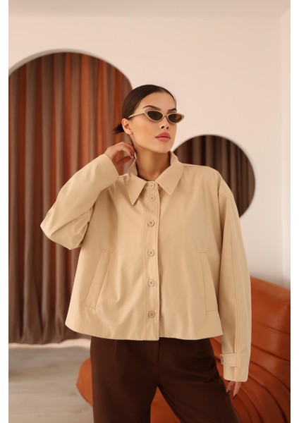 Kadın Taş Kısa Oversize Trençkot