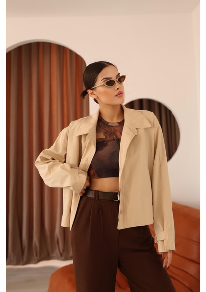 Kadın Taş Kısa Oversize Trençkot fiyatları