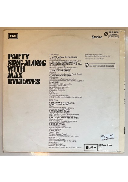 Max Bygraves Party Sing Along With Max Bygraves Lp Plak (Orijinal 1973 Dönem Avrupa Baskı Plak) fiyatları