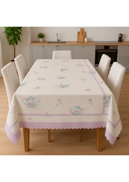 Leke Tutmaz Masa Örtüsü 3D Dijital Baskılı Pastel Tea Dreams Masa Örtüsü