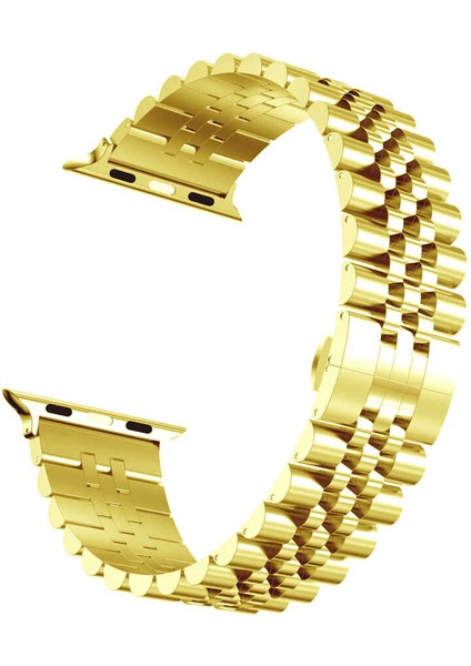 Apple Watch 4 (44MM) Uyumlu Zincir Görünümlü Metal Kordon-36 Gold
