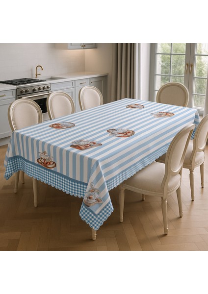 Leke Tutmaz Masa Örtüsü 3D Dijital Baskılı Çaydanlık Desenli Masa Örtüsü