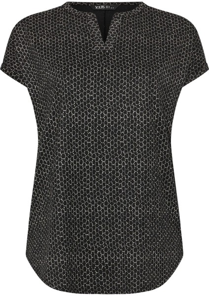 Büyük Beden V Yaka Kısa Kollu Desenli Bluz 303530 indirimleri