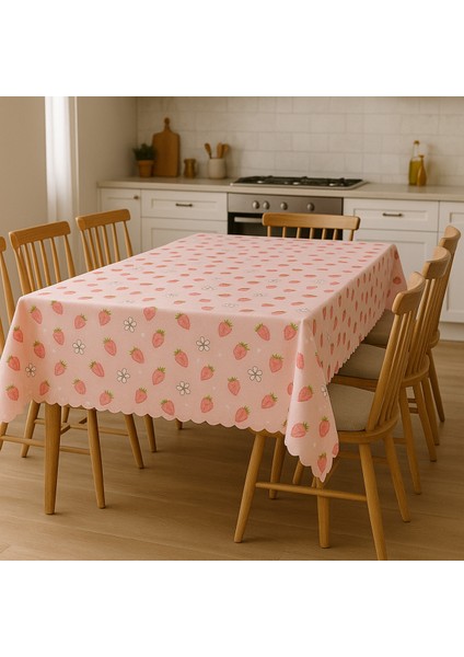 Leke Tutmaz Masa Örtüsü 3D Dijital Baskılı Çilek Desenli fiyatları