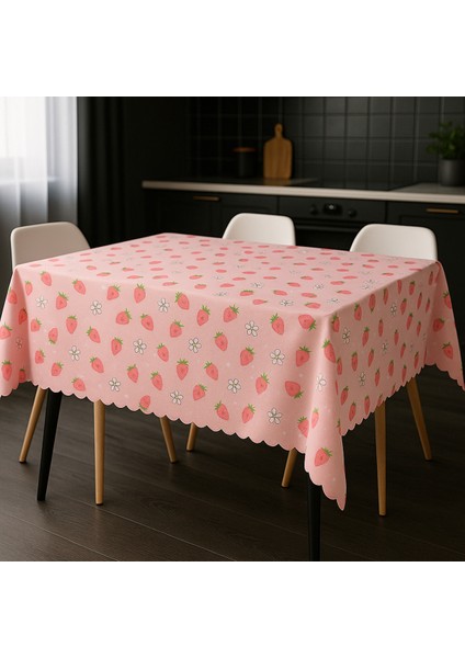 Leke Tutmaz Masa Örtüsü 3D Dijital Baskılı Çilek Desenli modelleri