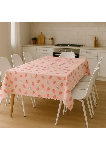Leke Tutmaz Masa Örtüsü 3D Dijital Baskılı Çilek Desenli fırsatları