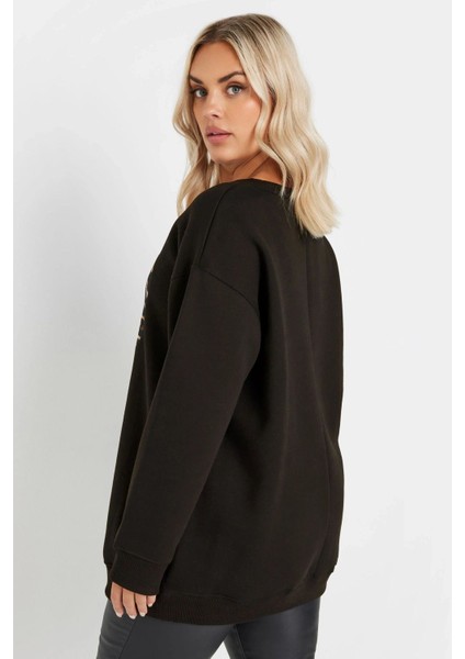 Büyük Beden Uzun Kollu Bisiklet Yaka Leopar Kalp Baskılı Sweatshirt 303752 indirimleri