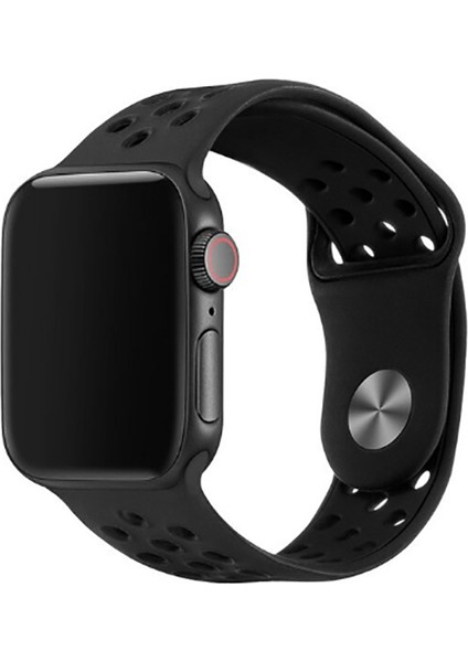 Apple Watch 11 (46MM) Uyumlu Delikli Silikon Kordon-02 Siyah