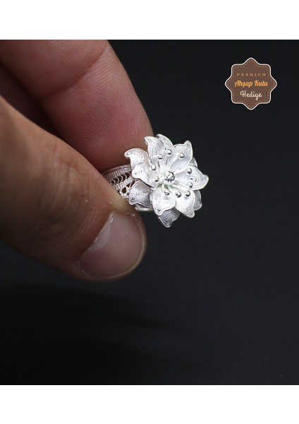 Zambak Model El Işçiliği 925 Ayar Gümüş Telkari Kadın Yüzük 201024678 modelleri