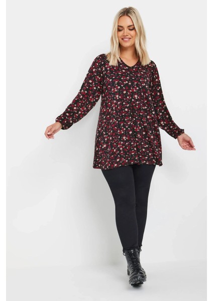 Büyük Beden V Yaka Uzun Kollu Çiçek Desenli Bluz 322098 fırsatları