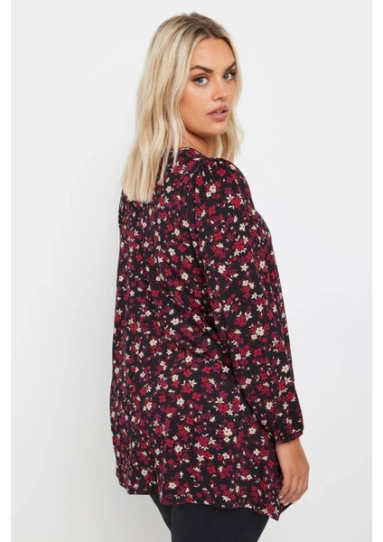 Büyük Beden V Yaka Uzun Kollu Çiçek Desenli Bluz 322098 indirimleri
