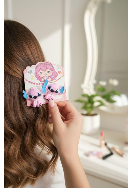 2'li Set Stitch Figürlü Toka - Pembe