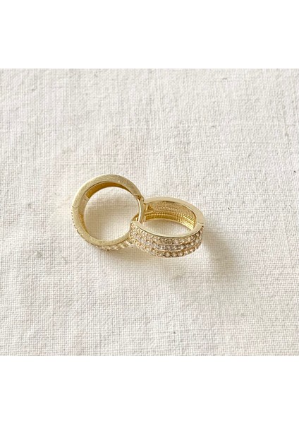 Üç Sıra Taşlı Halka Altın Küpe indirimleri