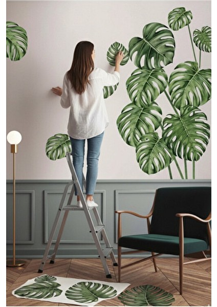 Tropikal Yapraklar Çocuk Odası Duvar Stickerı PVC Malzeme ile 60 x 80 CM Boyutunda fırsatları
