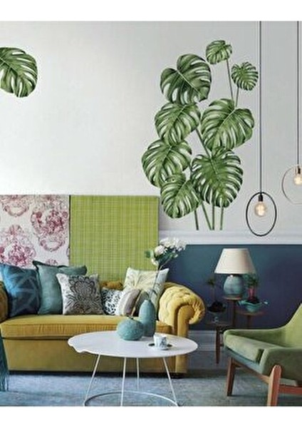 Tropikal Yapraklar Çocuk Odası Duvar Stickerı PVC Malzeme ile 60 x 80 CM Boyutunda