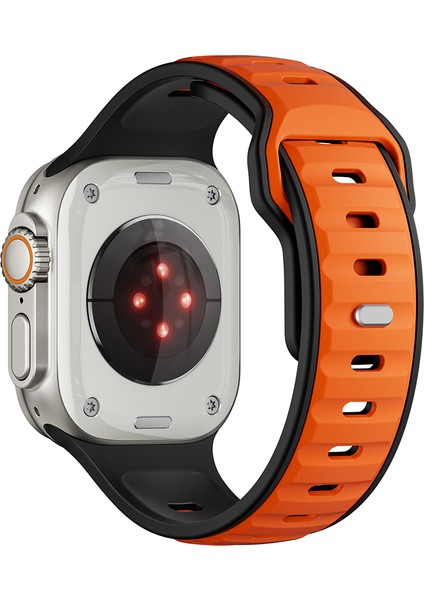 Apple Watch 11 (46MM) Uyumlu Yeni Tasarım Silikon KORDON-135 Siyah-Turuncu