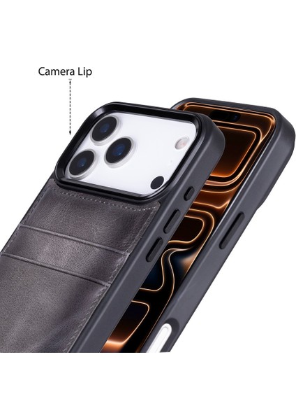 , Apple iPhone 17 Pro Için, Hakiki Deri, El Yapımı Kartlıklı Kılıf, Iç Yüzeyi Kadife, Gölgeli Gri fiyatları