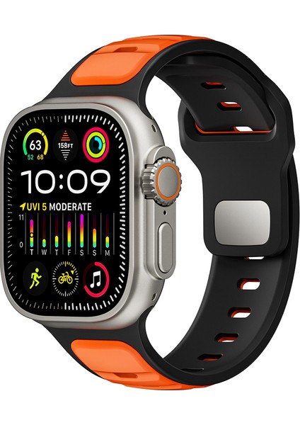 Apple Watch Ultra (49MM) Uyumlu Yeni Tasarım Silikon KORDON-135 Siyah-Turuncu fiyatları