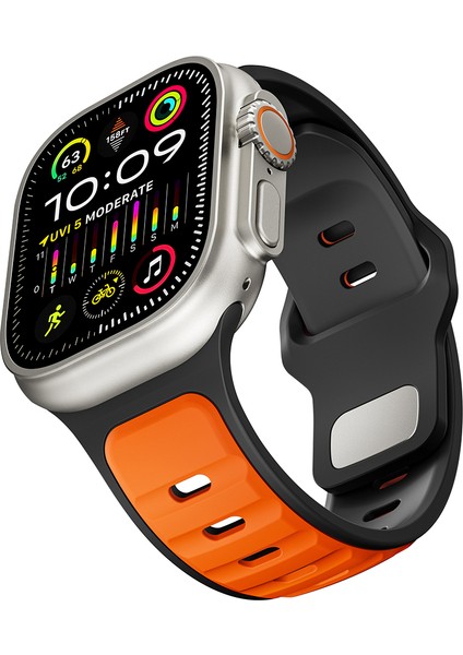 Apple Watch Ultra (49MM) Uyumlu Yeni Tasarım Silikon KORDON-135 Siyah-Turuncu fırsatları