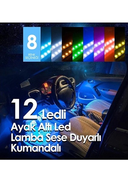 12 Ledli Ayak Altı LED Lamba Sese Duyarlı LED Müziğe Duyarlı LED Çakmaklık Girişli