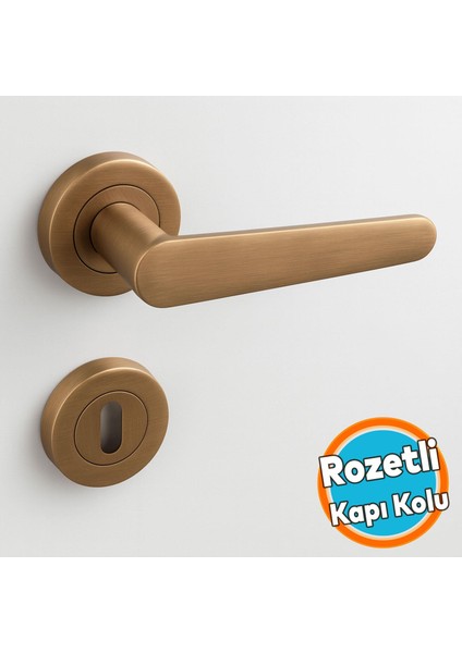 Oda Kapı Kolu Daire Rozetli Antik Sarı Sürgülü ve Çelik Kapı Kulpu Uyumlu Sağ Sol Uygun Kolları