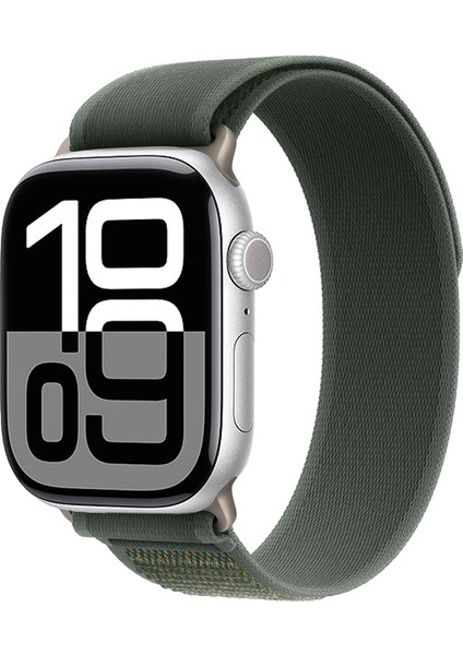 Apple Watch 11 (46MM) Uyumlu Cırt Cırtlı Hasır Kordon-77 Yeşil