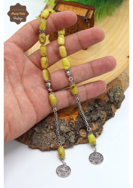 Sarı Hareli Kapsül Kesim Kazaziye Püsküllü Sıkma Kehribar Zaza Tesbih 201024574 fiyatları