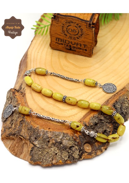 Sarı Hareli Kapsül Kesim Kazaziye Püsküllü Sıkma Kehribar Zaza Tesbih 201024574 fırsatları