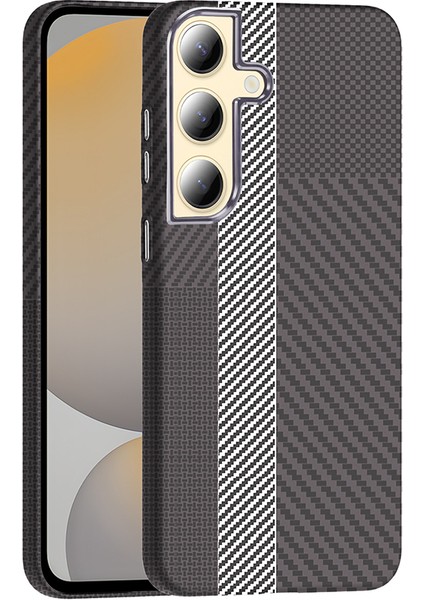 Galaxy S24 Kılıf M-Safe Şarj Özellikli Karbon Fiber Görünümlü N7TH Gros Kapak - Gri-Siyah