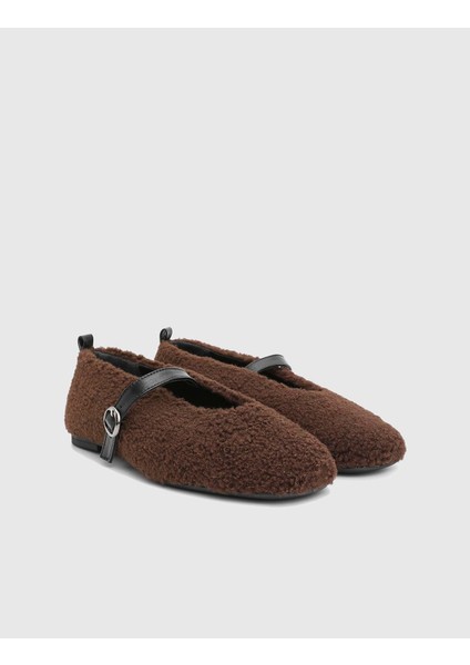 Digor Hakiki Deri Peluş Kahverengi Kadın Babet