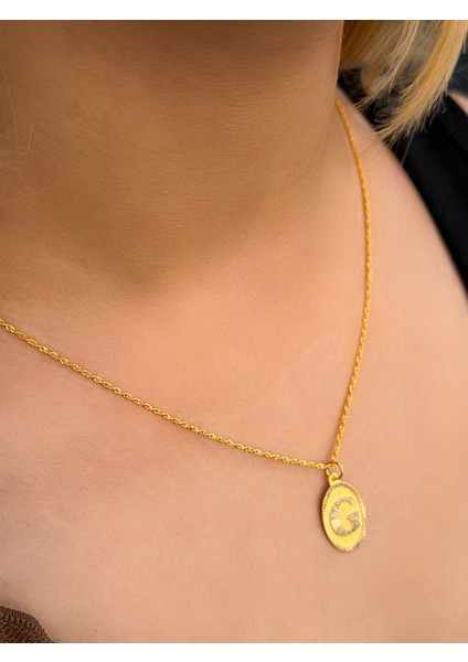 14 Ayar Ayar Altın Oval G Harfli Kolye